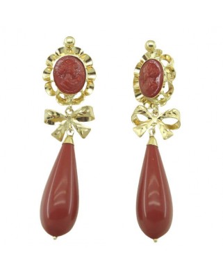 PENDIENTES ARQUILLO 10x8MM COLOR CORAL CON LAZO.