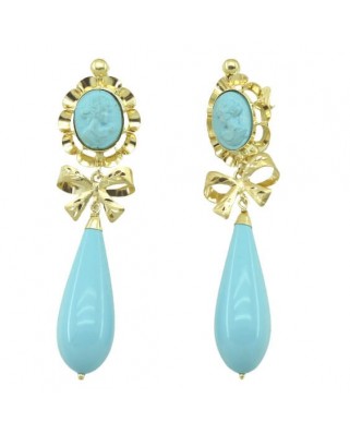 PENDIENTES ARQUILLO 10x8MM COLOR TURQUESA CON LAZO.CATALAN