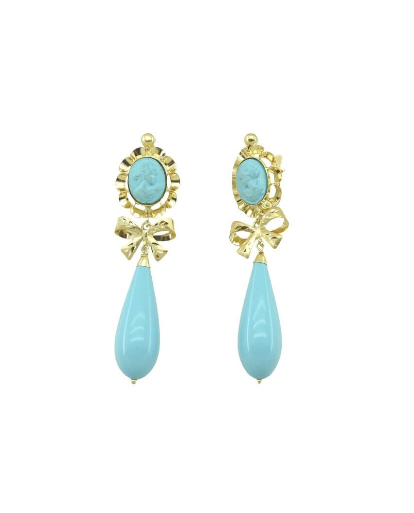 PENDIENTES ARQUILLO 10x8MM COLOR TURQUESA CON LAZO.CATALAN