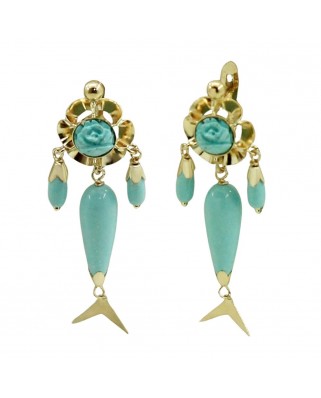 PENDIENTES ARQUILLO 6MM PERITAS COLOR TURQUESA.40MM .CATALAN