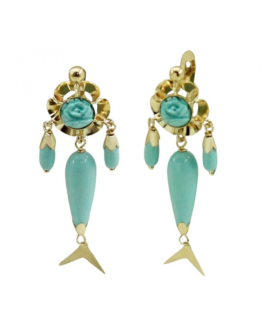 PENDIENTES ARQUILLO 6MM PERITAS COLOR TURQUESA.40MM .CATALAN