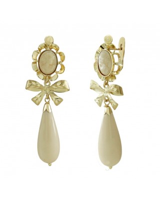 PENDIENTES ARQUILLO 6x4MM CON LAZO.COLOR MARFIL .41M.CATALAN