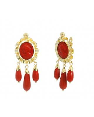 PENDIENTES ARQUILLO 8x6MM 3 PERITAS COLOR CORAL.CATALAN