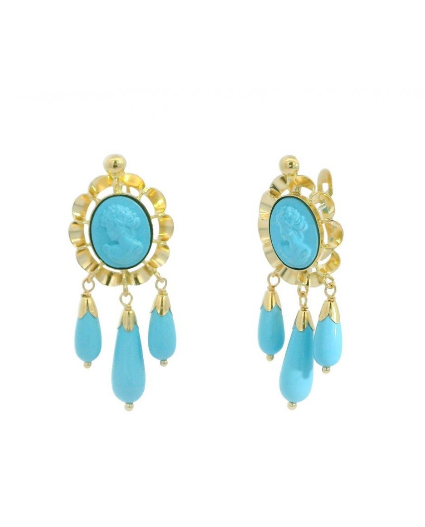 PENDIENTES ARQUILLO 8x6MM 3 PERITAS COLOR TURQUESA .CATALAN