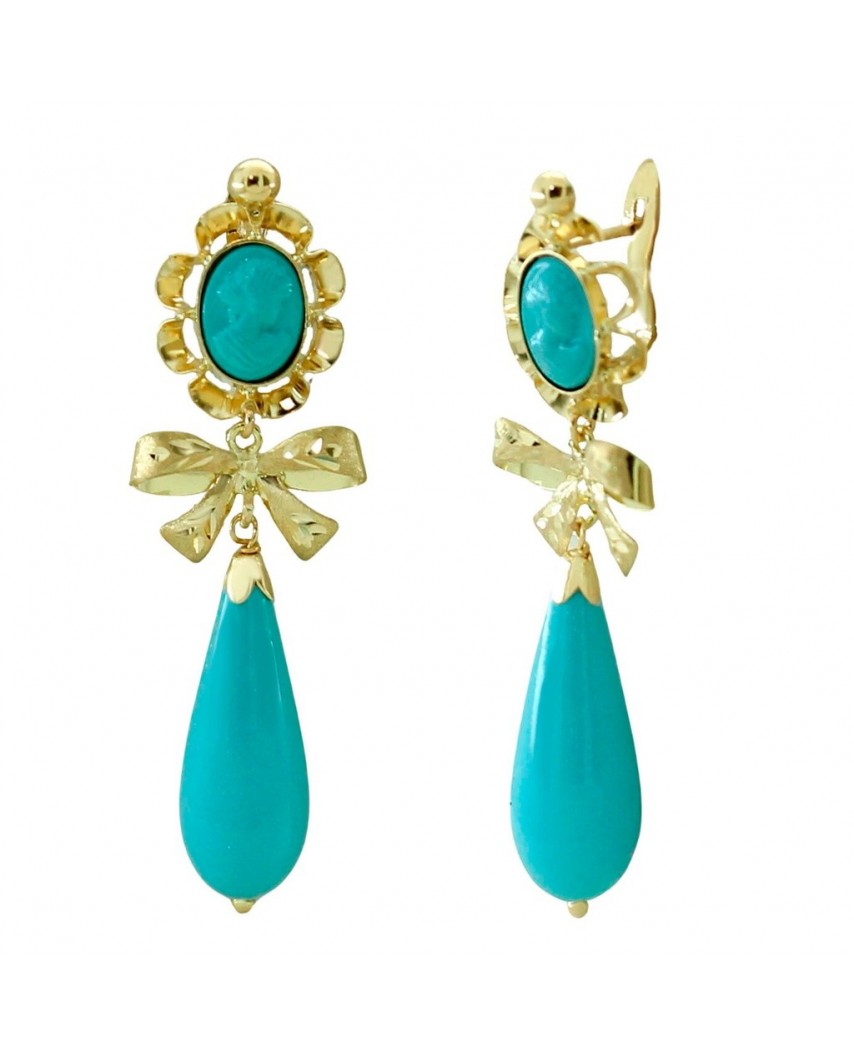 PENDIENTES ARQUILLO 8x6MM CON  LAZO COLOR TURQUESA.44MM.CATALAN