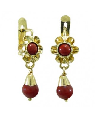 PENDIENTES ARQUILLO BOLA COLOR CORAL.CATALAN 15MM.