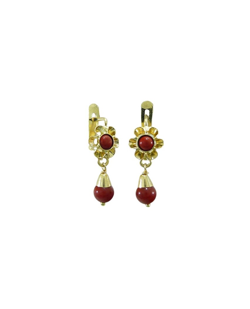 PENDIENTES ARQUILLO BOLA COLOR CORAL.CATALAN 15MM.