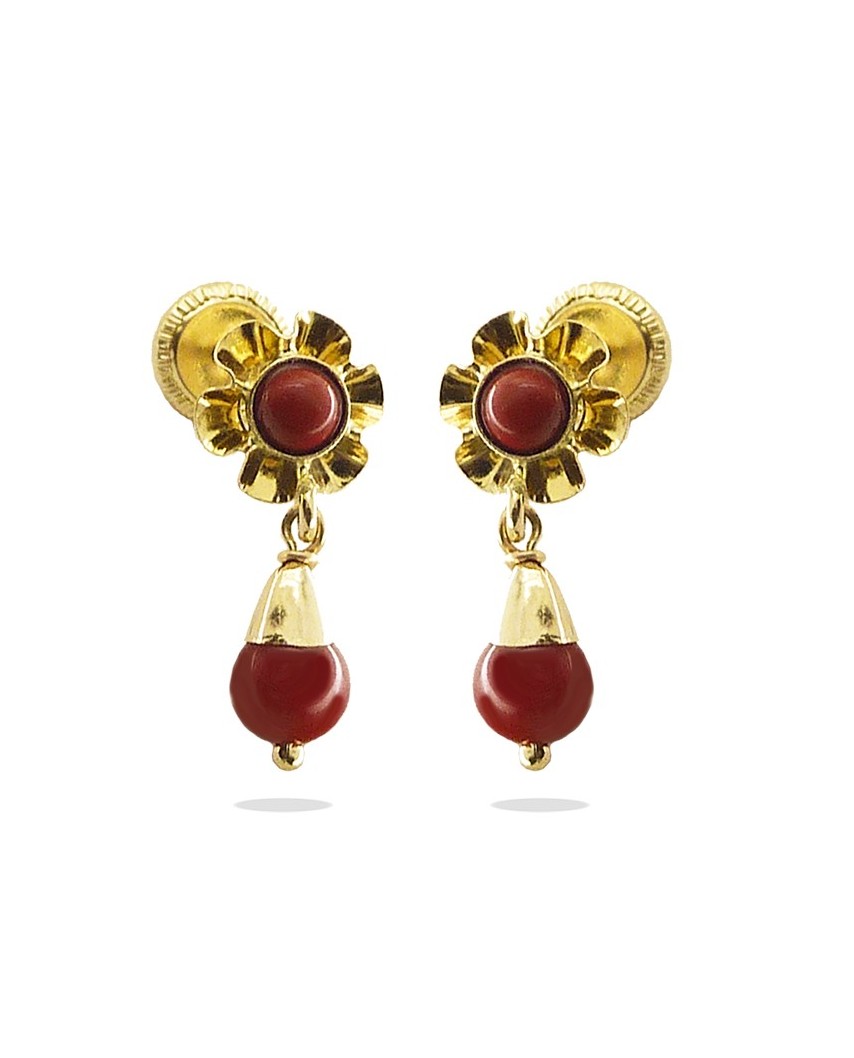 PENDIENTES ARQUILLO BOLA COLOR CORAL.TORNILLO 15MM.