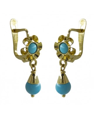 PENDIENTES ARQUILLO BOLA COLOR TURQUESA.CATALAN.15MM.