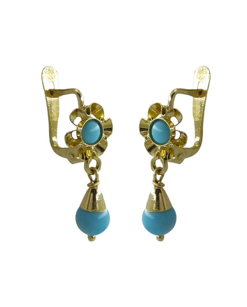 PENDIENTES ARQUILLO BOLA COLOR TURQUESA.CATALAN.15MM.