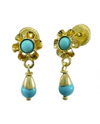 PENDIENTES ARQUILLO BOLA COLOR TURQUESA.TORNILLO.15MM.