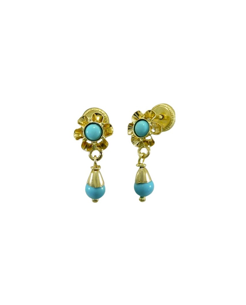 PENDIENTES ARQUILLO BOLA COLOR TURQUESA.TORNILLO.15MM.