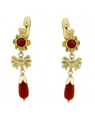 PENDIENTES ARQUILLO COLOR  CORAL CON LAZO. CATALAN 28MM