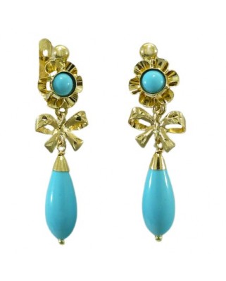 PENDIENTES ARQUILLO COLOR TURQUESA CON LAZO. CATALAN 35MM