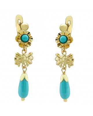 PENDIENTES ARQUILLO LAZO COLOR  TURQUESA CATALÁN 28MM.