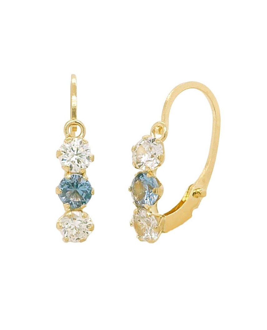 PENDIENTES BALLESTILLA CIRCONITA AZUL Y BLANCA.20MM.