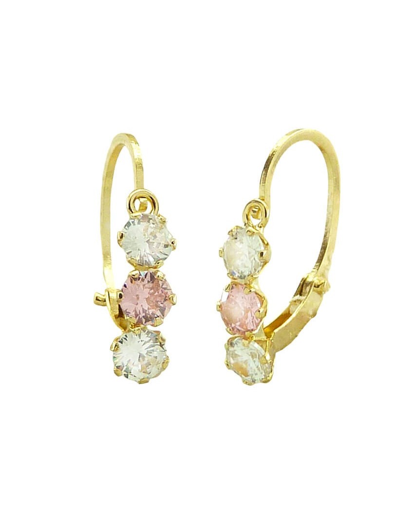 PENDIENTES BALLESTILLA CIRCONITAS ROSA Y BLANCAS.20MM.