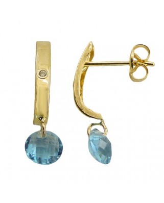 PENDIENTES BANDA  Y PIEDRA BRIOLET COLOR AGUAMARINA. PRESION