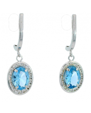 PENDIENTES BANDA PIEDRA COLOR AGUAMARINA DE 7x5MM.25MM.