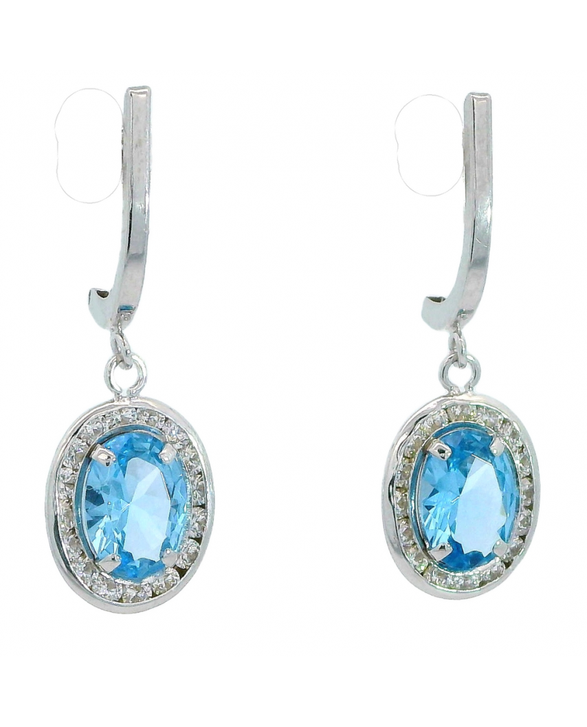 PENDIENTES BANDA PIEDRA COLOR AGUAMARINA DE 7x5MM.25MM.