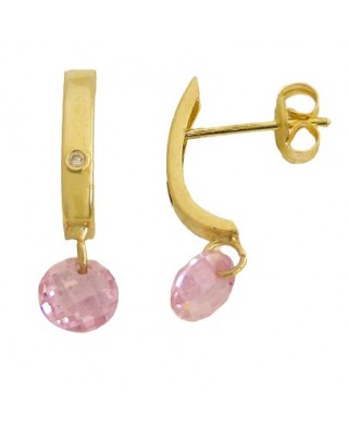 PENDIENTES BANDA Y PIEDRA BRIOLET ROSA.PRESION.