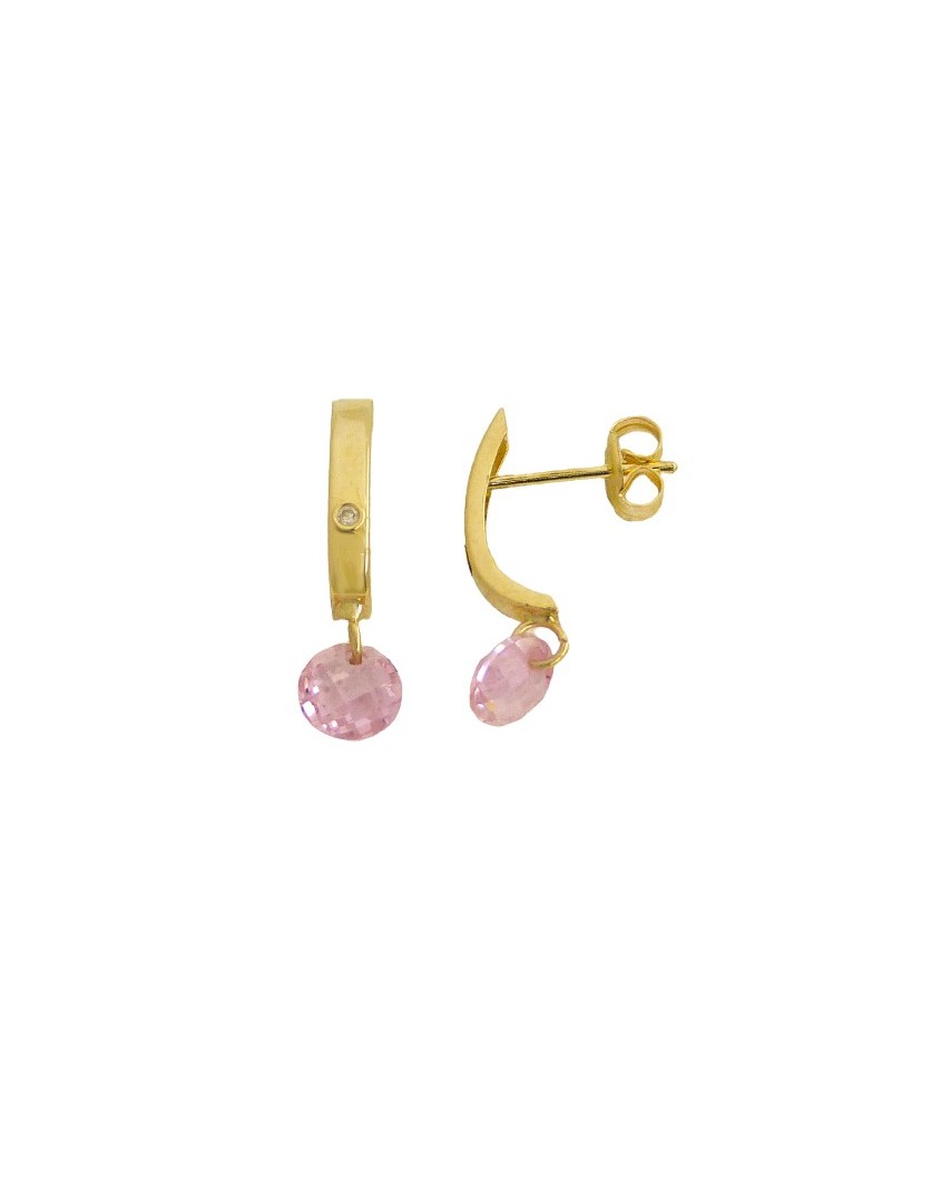 PENDIENTES BANDA Y PIEDRA BRIOLET ROSA.PRESION.