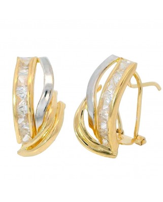 PENDIENTES BANDAS BICOLOR Y CIRCONITAS CARRÉ.16x8MM.