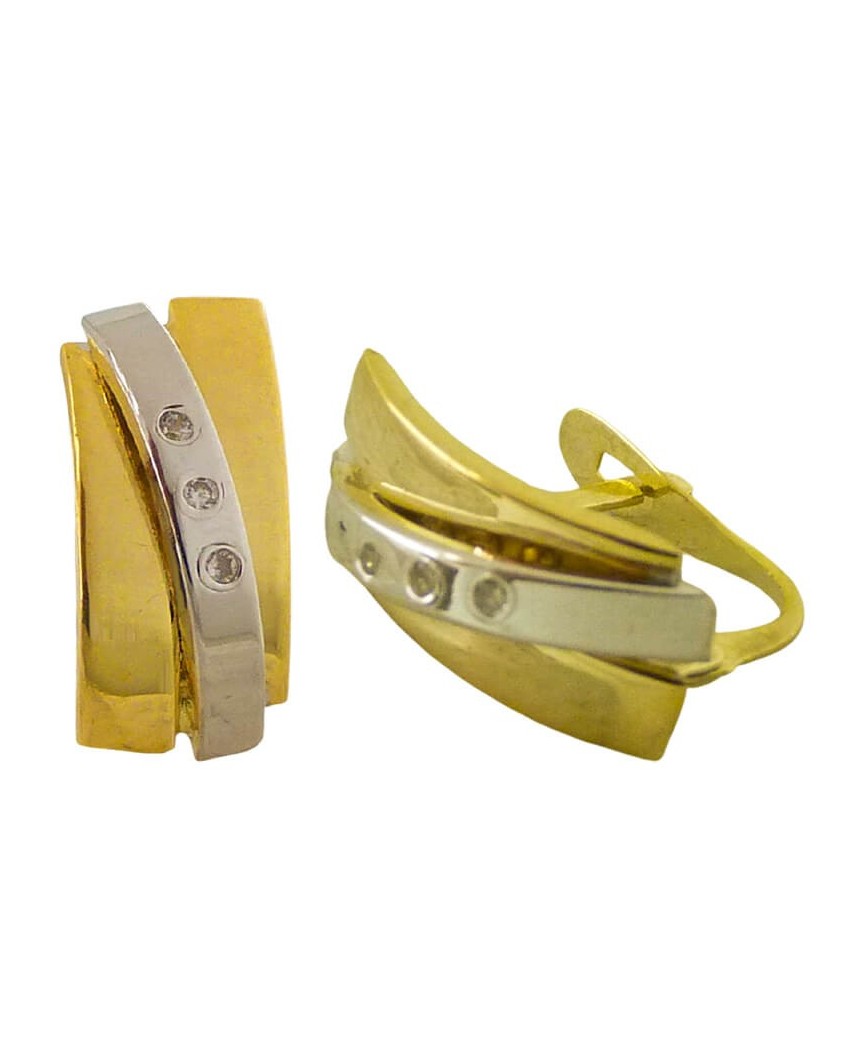 PENDIENTES BANDAS BICOLOR Y CIRCONITAS.15x6MM.CATALAN.