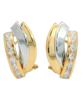 PENDIENTES BANDAS BICOLOR Y PIEDRAS CARRÉ.16x9MM.