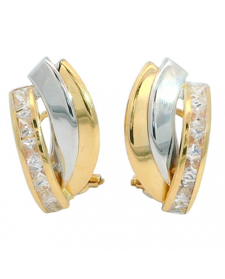 PENDIENTES BANDAS BICOLOR Y PIEDRAS CARRÉ.16x9MM.