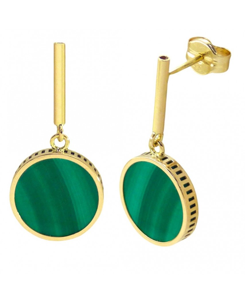 PENDIENTES BARRA Y CIRCULO DE MALAQUITA DE 9MM.PRESION