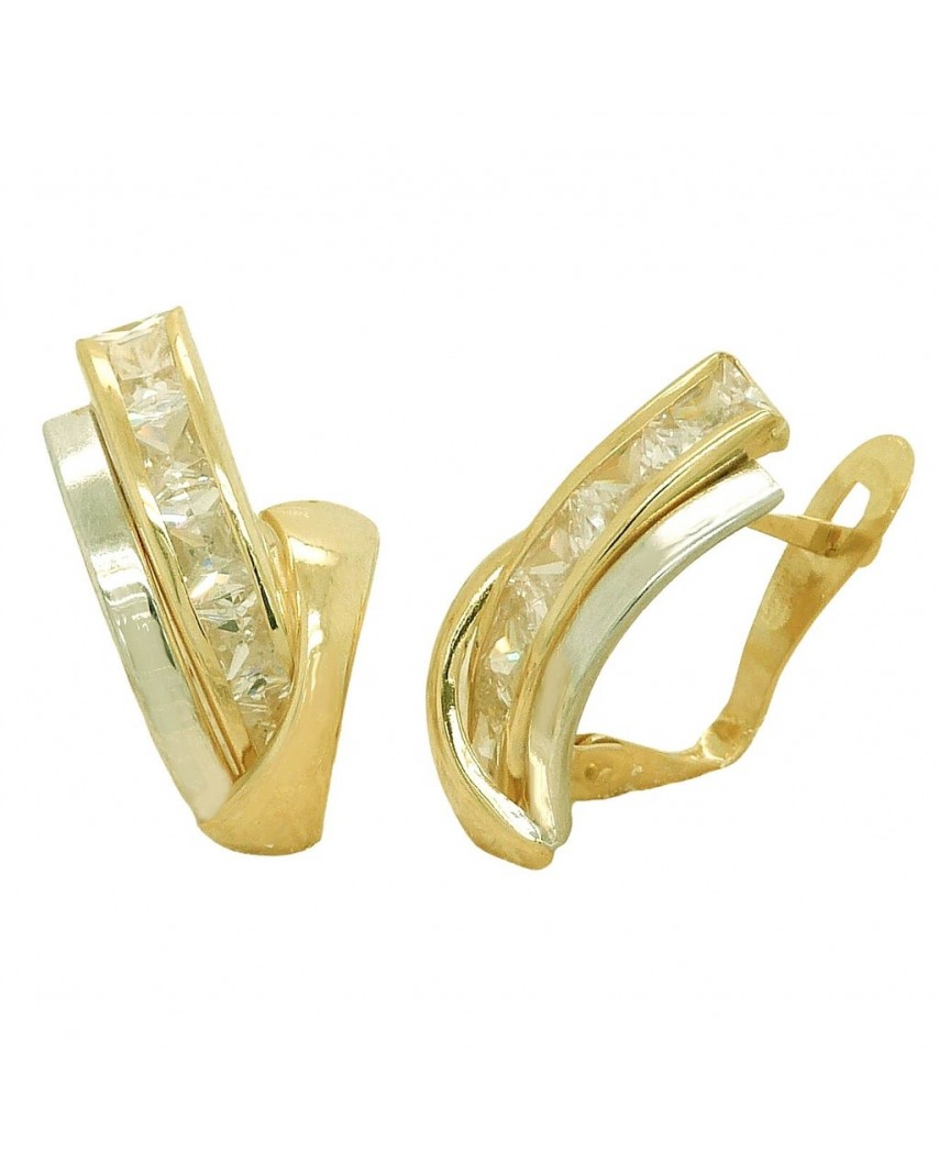 PENDIENTES BICOLOR BANDAS Y CIRCONITAS CARRE.