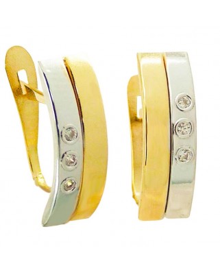 PENDIENTES BICOLOR BANDAS Y CIRCONITAS CARRE.CATALAN.14x5MM.