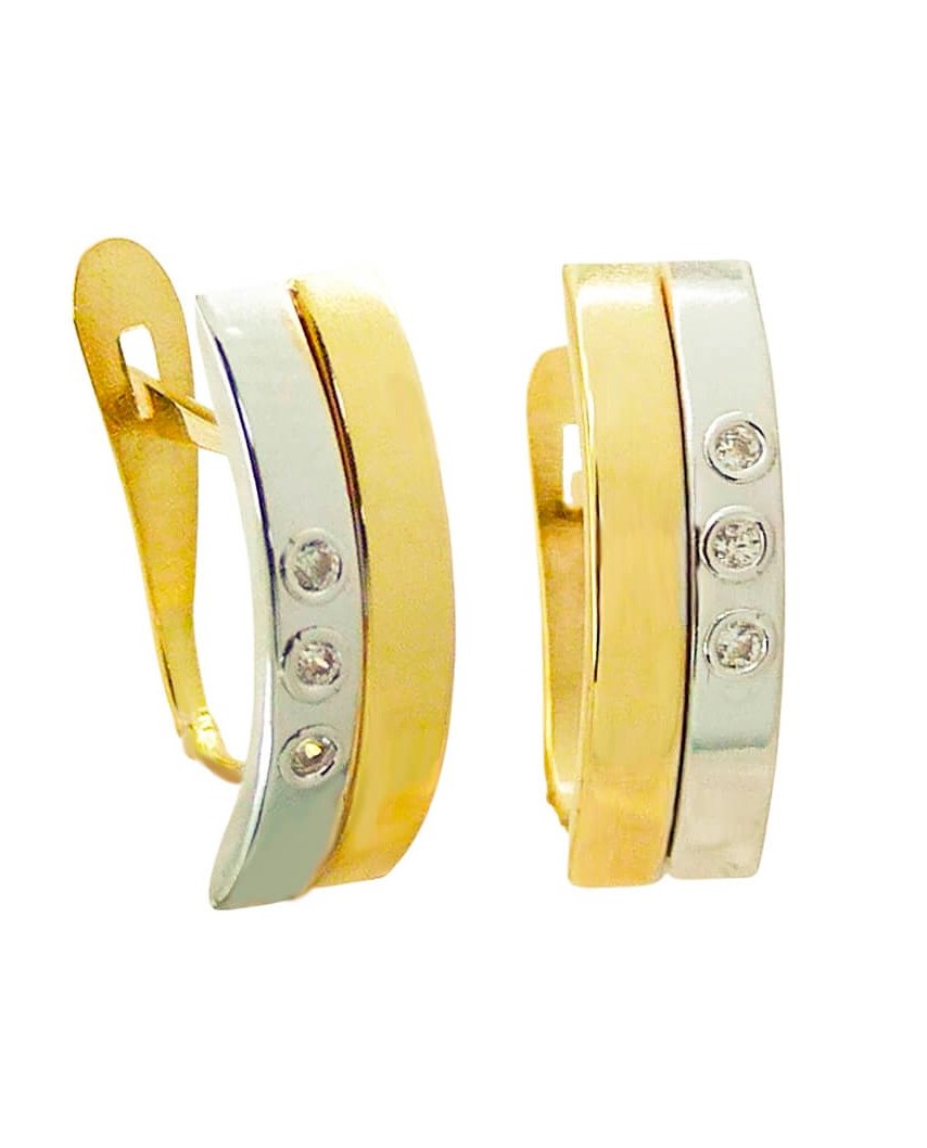 PENDIENTES BICOLOR BANDAS Y CIRCONITAS CARRE.CATALAN.14x5MM.