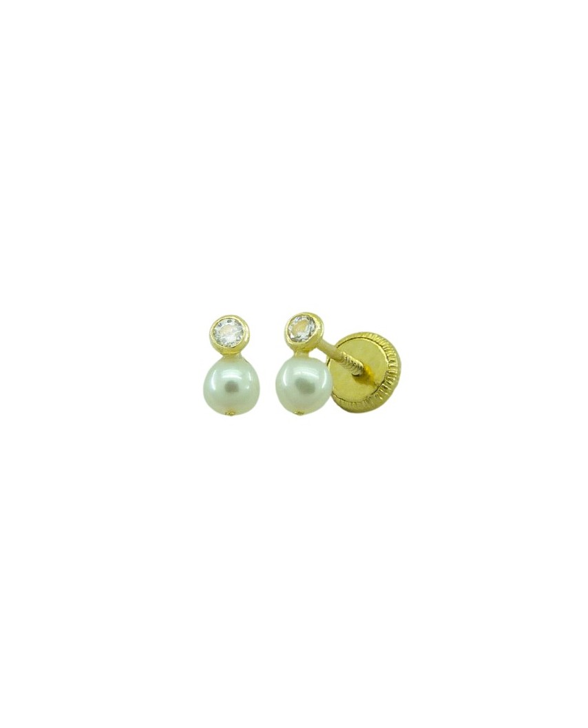 PENDIENTES BOCEL 2MM Y PERLA 3MM.TORNILLO.ORO BLANCO