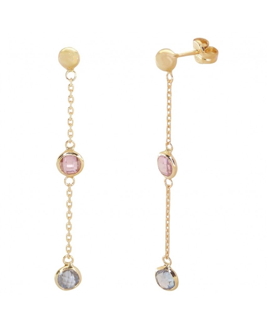 PENDIENTES CADENA BOCEL DE 5MM PIEDRA DE COLOR. 40MM.