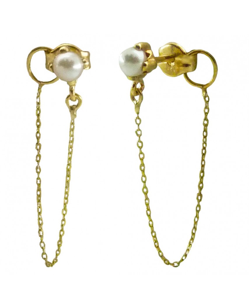 PENDIENTES CADENA Y  PERLA DE 4MM.PRESION