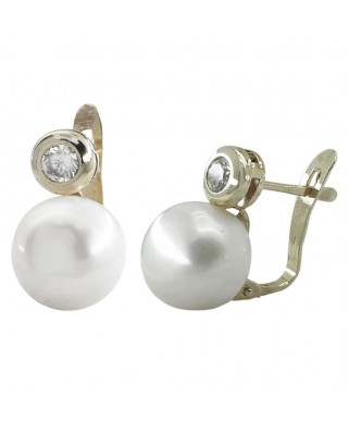 PENDIENTES CHANTON ORO BLANCO 3MM Y PERLA BOTON 10MM.CATALAN