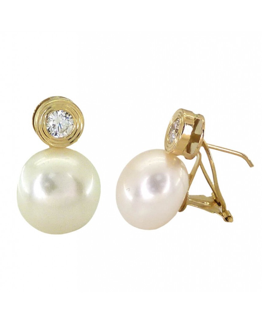 PENDIENTES CHATON 7.5MM Y PERLA 12MM.OMEGA