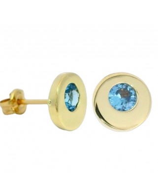 PENDIENTES CHATON COLOR AGUA MARINA.9MM.PRESION