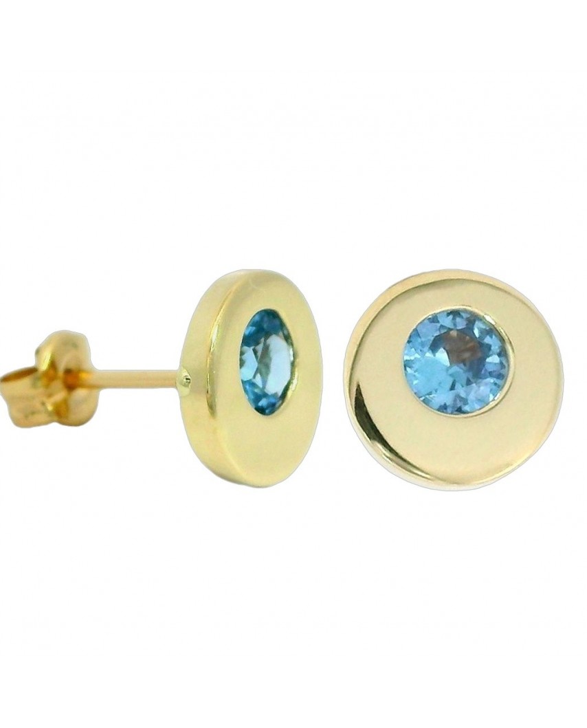 PENDIENTES CHATON COLOR AGUA MARINA.9MM.PRESION