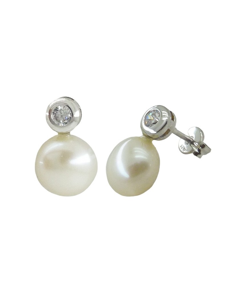 PENDIENTES CHATON ORO BLANCO 2.5MM Y PERLA 7/7.5MM.PRESION