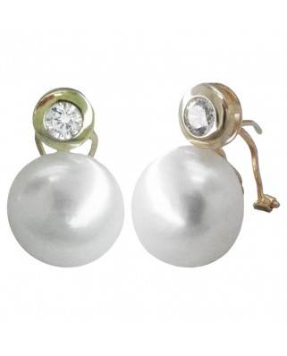 PENDIENTES CHATON ORO BLANCO 4MM Y PERLA 12MM.OMEGA