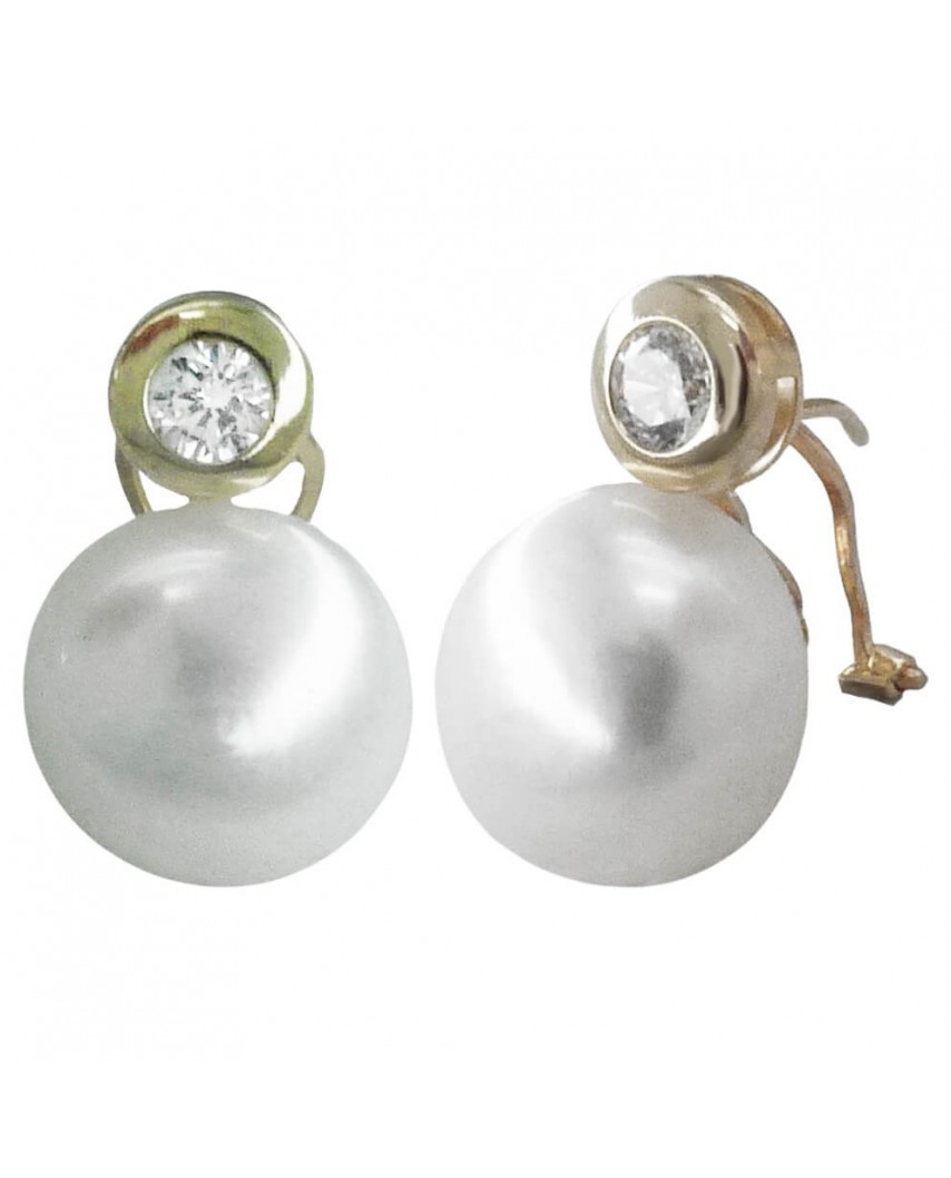 PENDIENTES CHATON ORO BLANCO 4MM Y PERLA 12MM.OMEGA