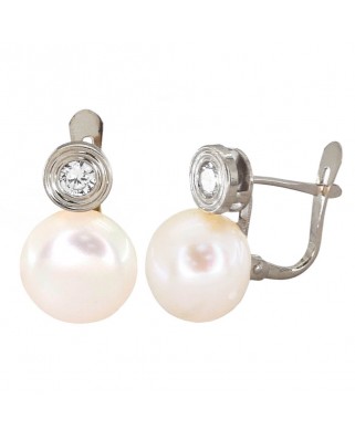 PENDIENTES CHATON ORO BLANCO 6MM Y PERLA 10MM.CATALAN OB