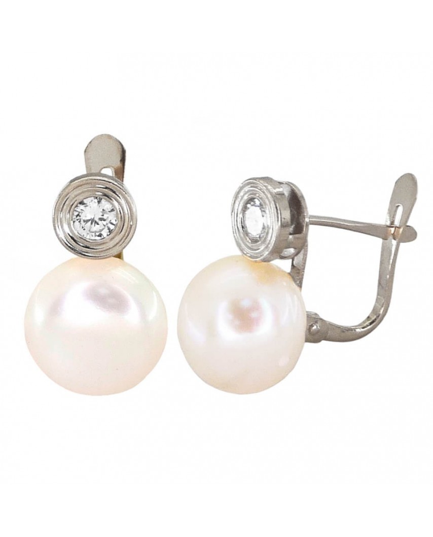 PENDIENTES CHATON ORO BLANCO 6MM Y PERLA 10MM.CATALAN OB