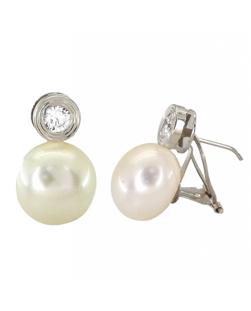 PENDIENTES CHATON ORO BLANCO 7.5MM Y PERLA DE 12MM.OMEGA