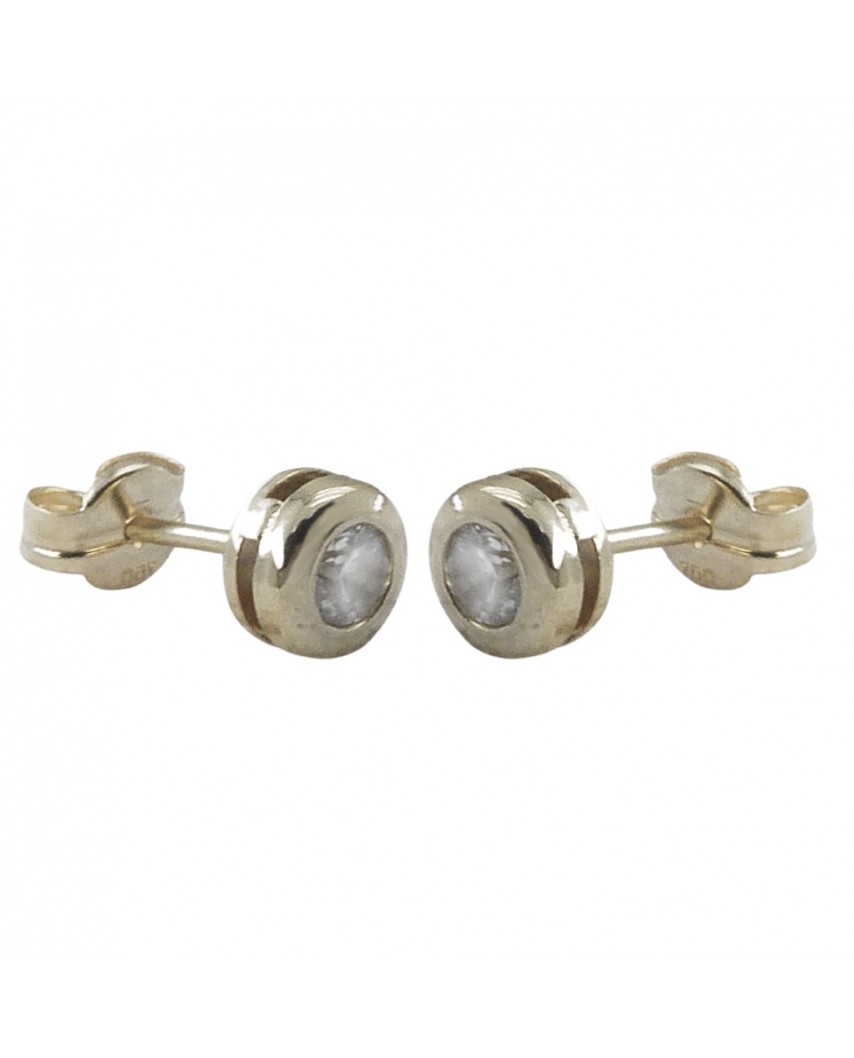 PENDIENTES CHATON ORO BLANCO PIEDRA 5MM.PRESION