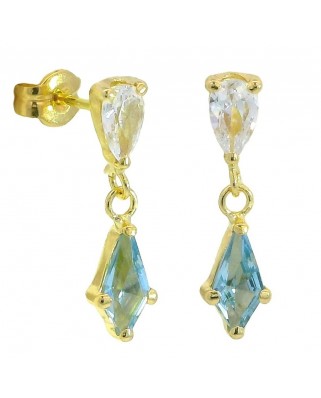 PENDIENTES COMETA PIEDRA COLOR AGUAMARINA DE 7x4MM.12MM.