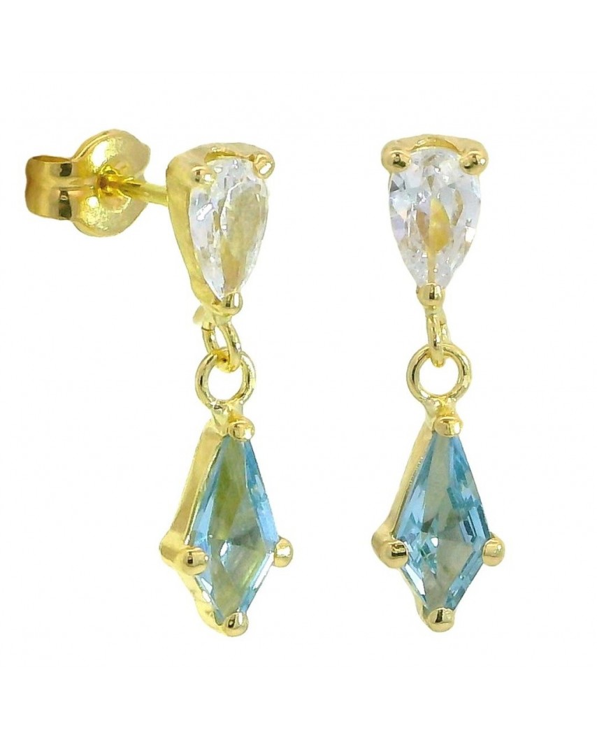 PENDIENTES COMETA PIEDRA COLOR AGUAMARINA DE 7x4MM.12MM.